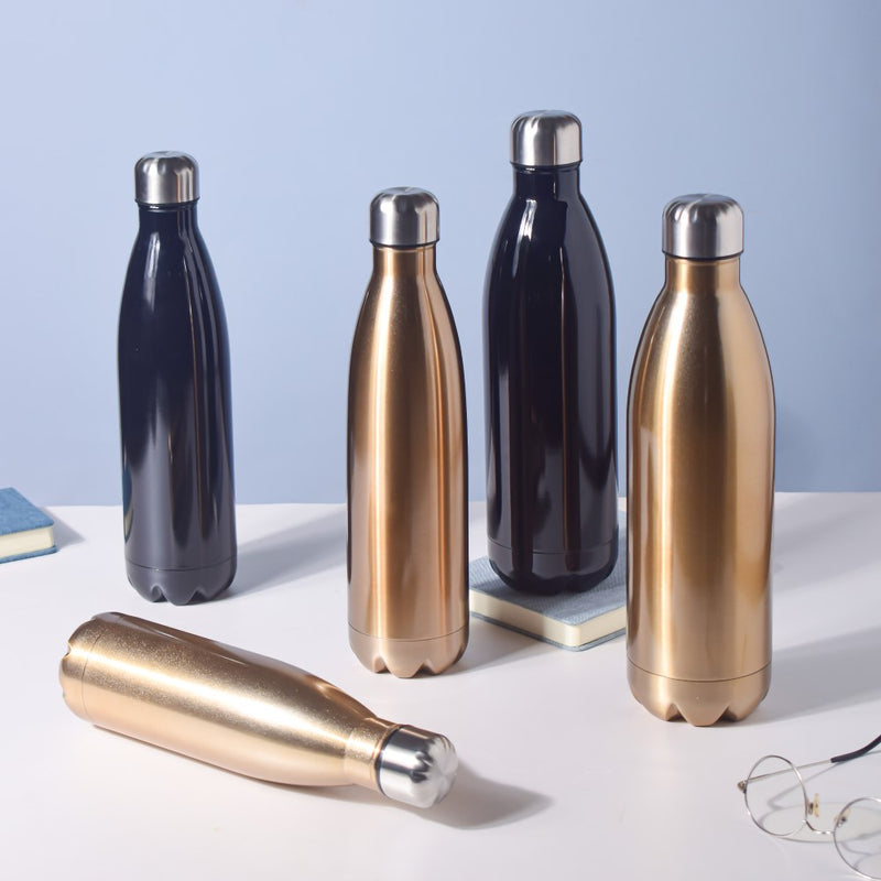 Glossy Black Stainless Steel Water Bottle 1000ml - Water bottle, steel water bottle | Bottle for Travelling