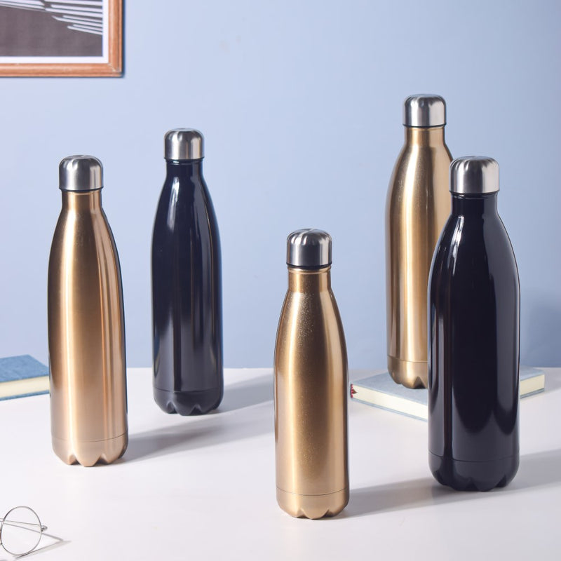 Glossy Black Stainless Steel Water Bottle 1000ml - Water bottle, steel water bottle | Bottle for Travelling