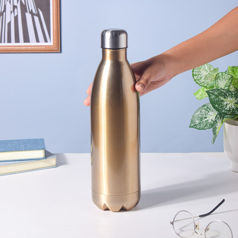 Stainless Steel Water Bottle Gold 1000ml - Water bottle, steel water bottle | Bottle for Travelling
