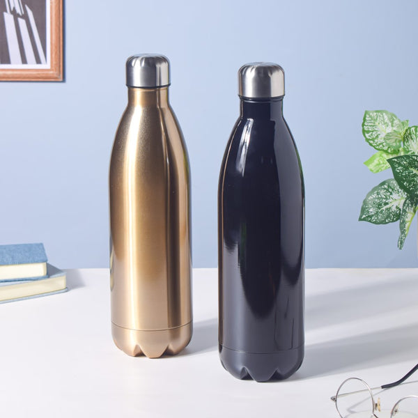 Glossy Black Stainless Steel Water Bottle 1000ml