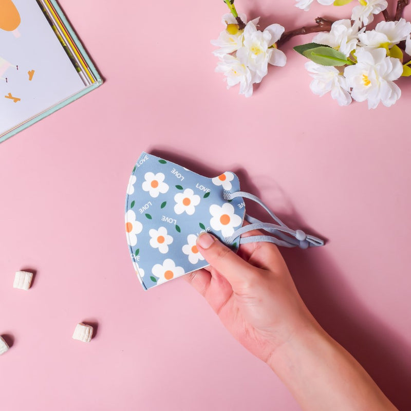 Daisy Print Face Mask With Adjustable Straps Blue Set Of 2