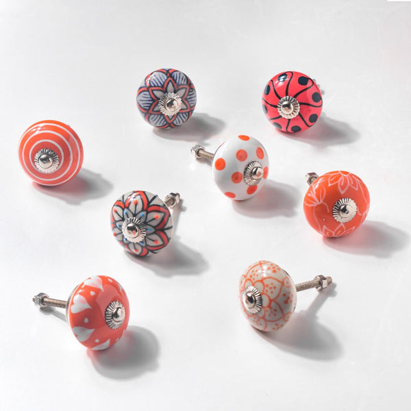 Hand Painted Ceramic Door Knob Orange Set Of 8