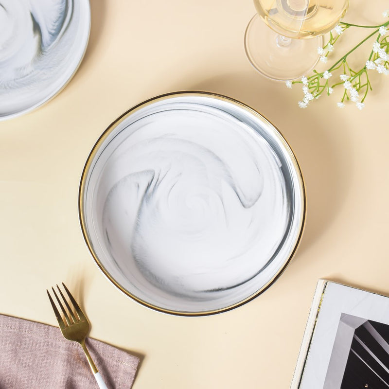 Marble Patterned Ceramic Deep Plate Grey 8 Inch - Serving plate, pasta plate, lunch plate, deep plate | Plates for dining table & home decor