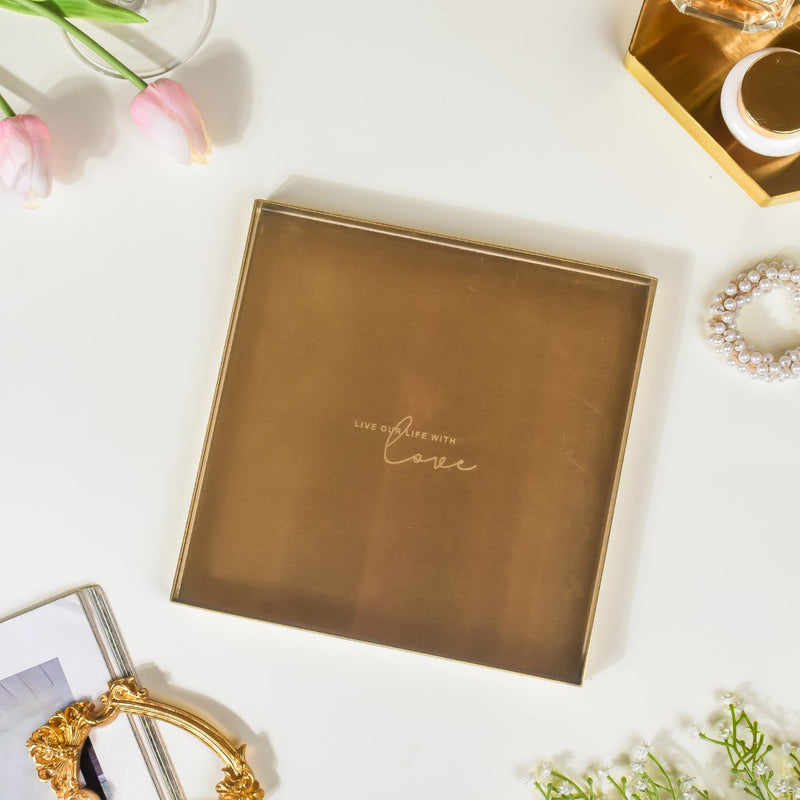 Metal Square Vanity Tray Golden 8 Inch