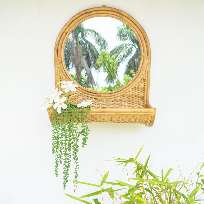 Cane Mirror with Shelf - Wall mirror for home decor | Living room, bathroom & bedroom decoration ideas