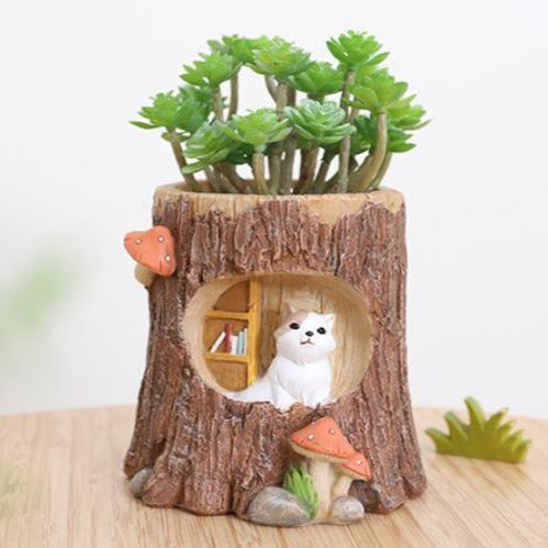 Cat in Log Planter Pot - Indoor planters and flower pots | Home decor items