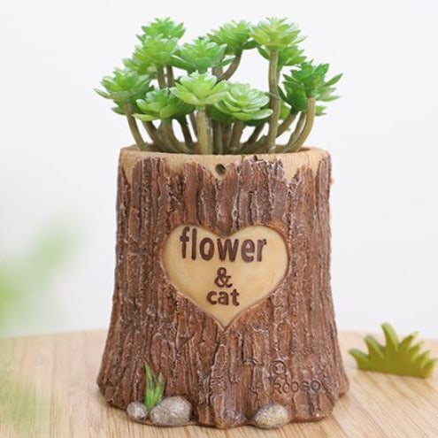 Cat in Log Planter Pot - Indoor planters and flower pots | Home decor items