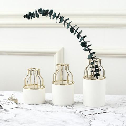 White Gold Vase Large - Flower vase for home decor, office and gifting | Home decoration items