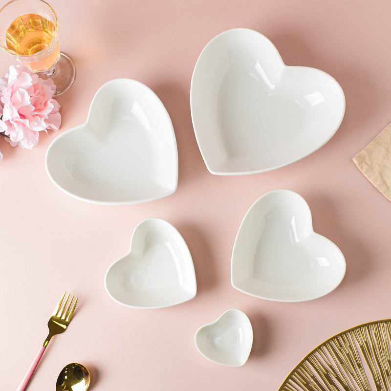 White Heart Condiments Bowl - Bowl, ceramic bowl, dip bowls, chutney bowl, dip bowls ceramic | Bowls for dining table & home decor 