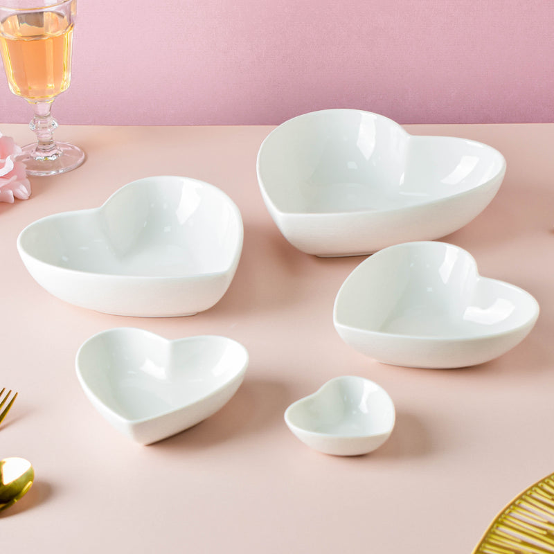 White Heart Fruit Bowl 420 ml - Bowl,ceramic bowl, snack bowls, curry bowl, popcorn bowls | Bowls for dining table & home decor
