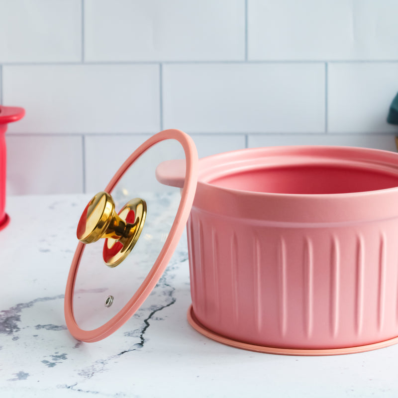 Cooking Pot with Glass Lid Pink - Cooking Pot