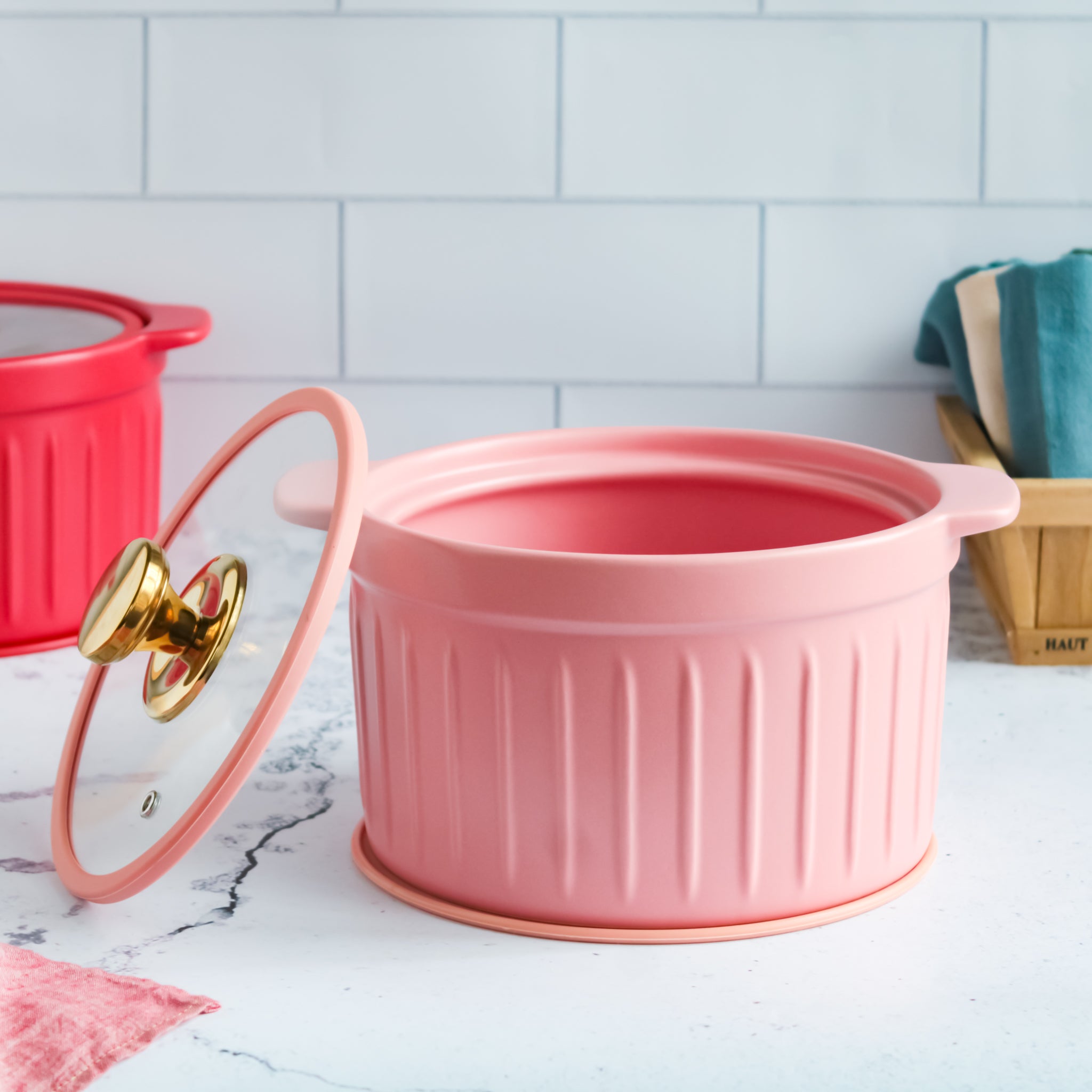 Cooking Pot with Glass Lid Pink