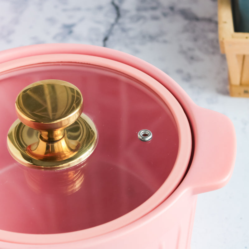 Cooking Pot with Glass Lid Pink - Cooking Pot