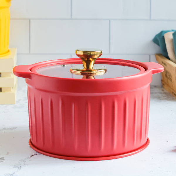Cooking Pot with Glass Lid Red - Cooking Pot