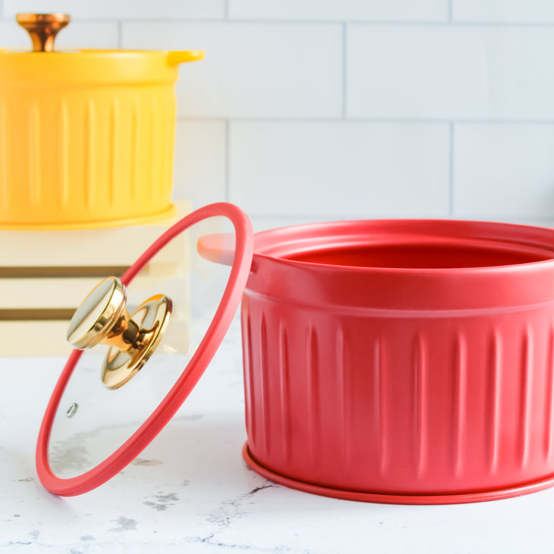 Cooking Pot with Glass Lid Red - Cooking Pot