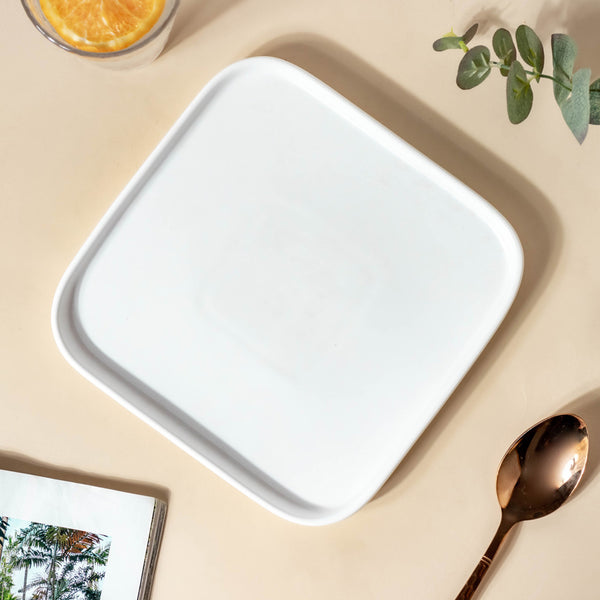 Ceramic Square Dining Plate White - Serving plate, rice plate, ceramic dinner plates| Plates for dining table & home decor