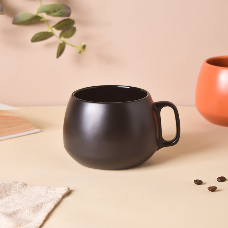 Jet Black Round Mug 350 ml- Mug for coffee, tea mug, cappuccino mug | Cups and Mugs for Coffee Table & Home Decor