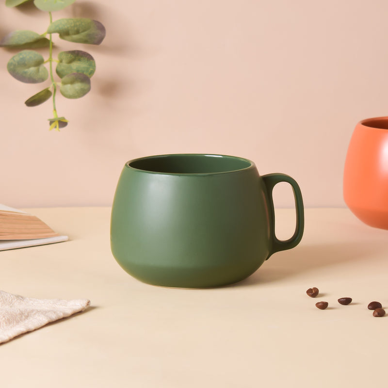 Bottle Green Round Cup 350 ml- Mug for coffee, tea mug, cappuccino mug | Cups and Mugs for Coffee Table & Home Decor