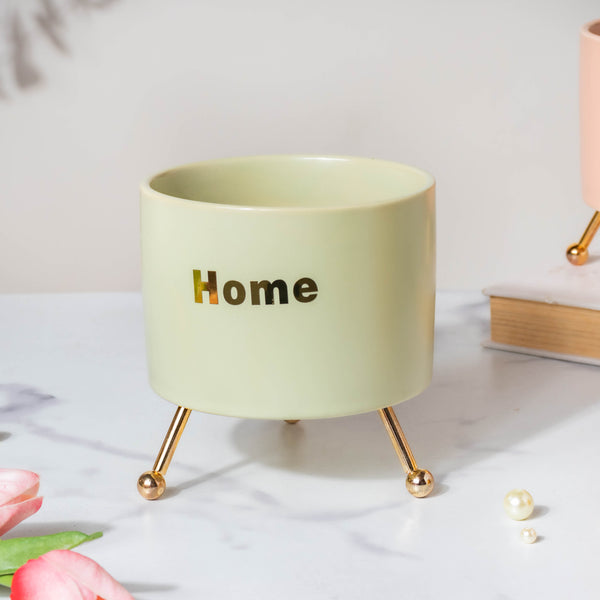 Home Ceramic Planter With Stand Green