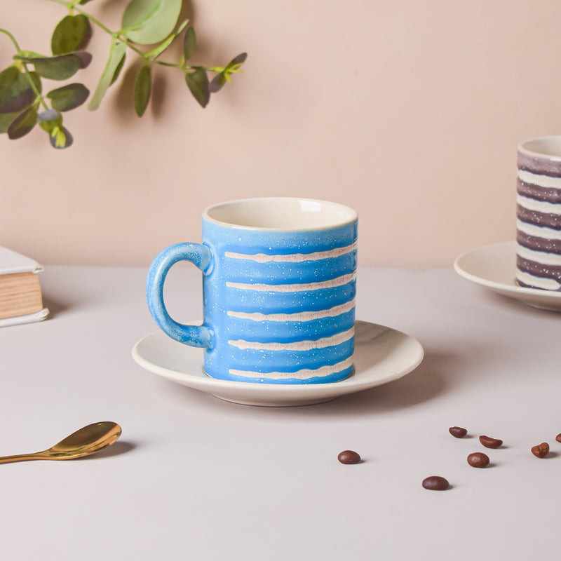 Blue And White Textured Cup Set 150 ml- Tea cup, coffee cup, cup for tea | Cups and Mugs for Office Table & Home Decoration