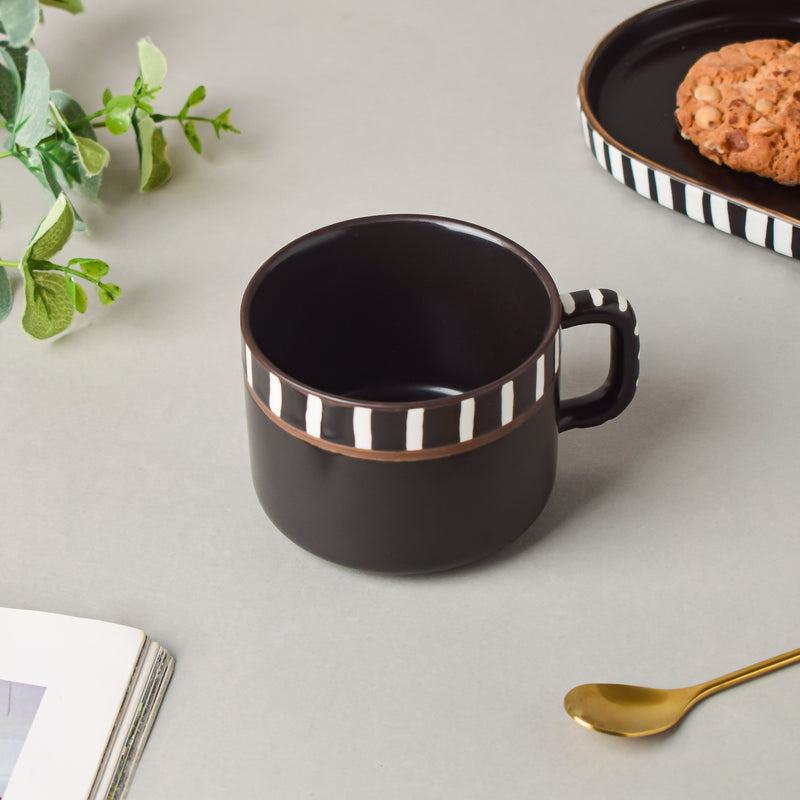 Monochrome Black And White Cup 200 ml- Tea cup, coffee cup, cup for tea | Cups and Mugs for Office Table & Home Decoration