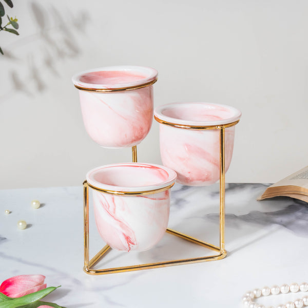 Luxe Ceramic Planter Set of 3 With Stand Pink - Plant pot and plant stands | Room decor items