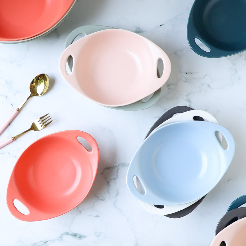Modern Serving Bowl With Handle Coral Small - Ceramic bowl, salad bowls, snack bowls, bowl with handle, oven bowl | Bowls for dining table & home decor