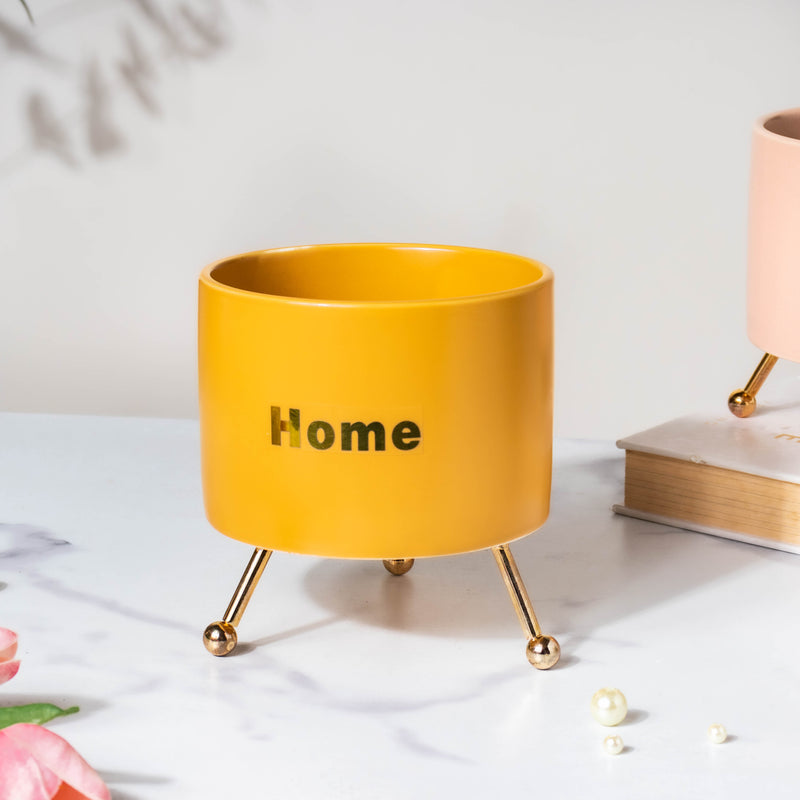 Home Ceramic Planter With Stand Yellow - Indoor planters and flower pots | Home decor items