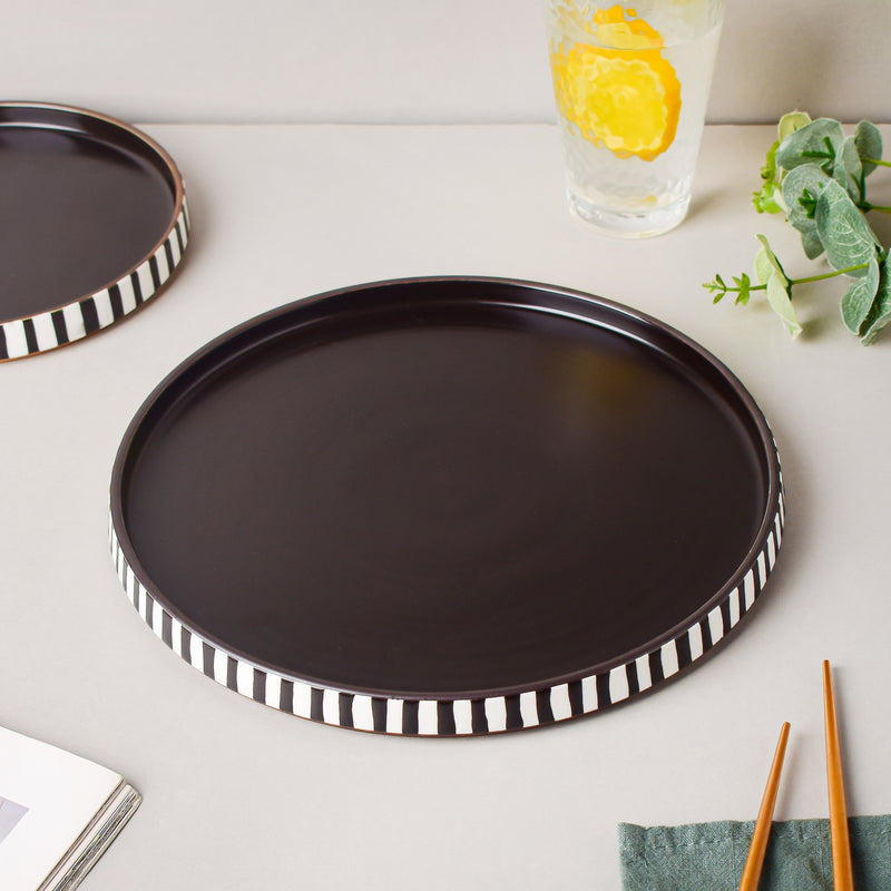 Monochrome Black And White Dinner Plate 9.5 Inch - Serving plate, lunch plate, ceramic dinner plates| Plates for dining table & home decor
