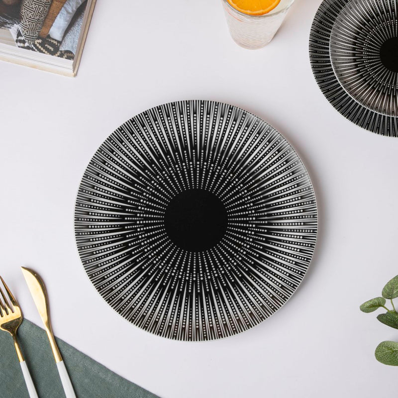 Philocaly Linear Patterned Ceramic Dinner Plate Black 10 Inch - Serving plate, snack plate, ceramic dinner plates| Plates for dining table & home decor