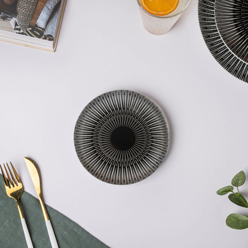Philocaly Linear Patterned Ceramic Dessert Plate Black 6 Inch - Serving plate, small plate, snacks plates | Plates for dining table & home decor