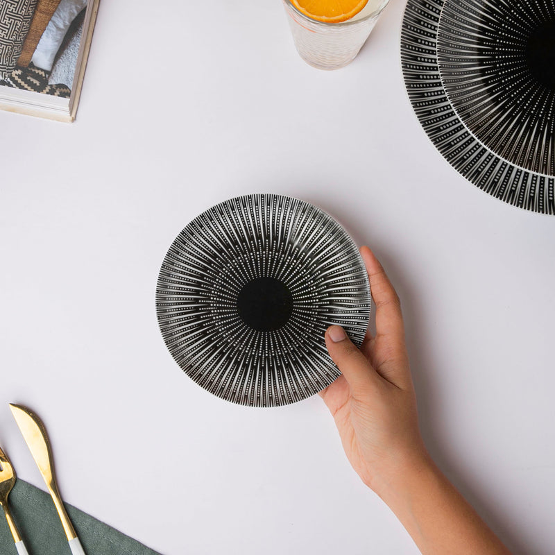 Philocaly Linear Patterned Ceramic Dessert Plate Black 6 Inch - Serving plate, small plate, snacks plates | Plates for dining table & home decor