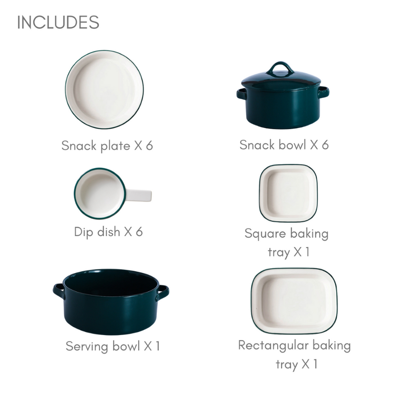 Green Toujours 21 Piece Pasta Snack Set For 6