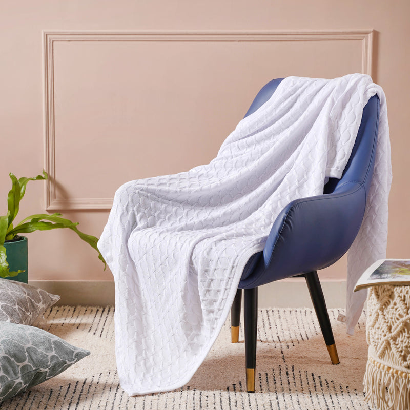 White Rippled Knitted Throw