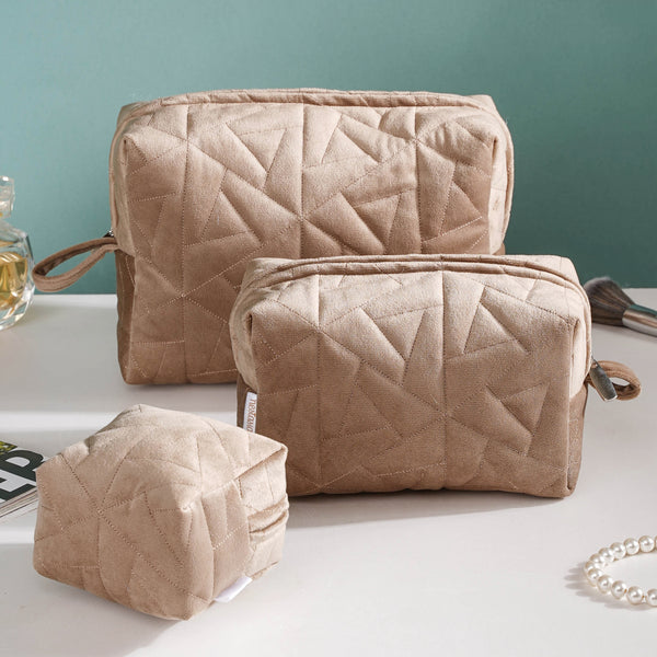 Beige Blossom Vanity Pouch Set Of 3