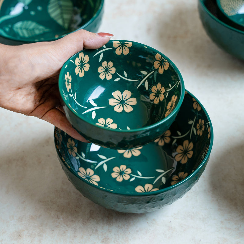 Natura Bowls Green - Bowl, ceramic bowl, serving bowls, noodle bowl, salad bowls, bowl for snacks, large serving bowl | Bowls for dining table & home decor