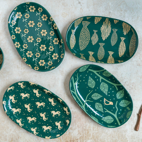 Oval Plates Green - Ceramic platter, serving platter, fruit platter | Plates for dining table & home decor