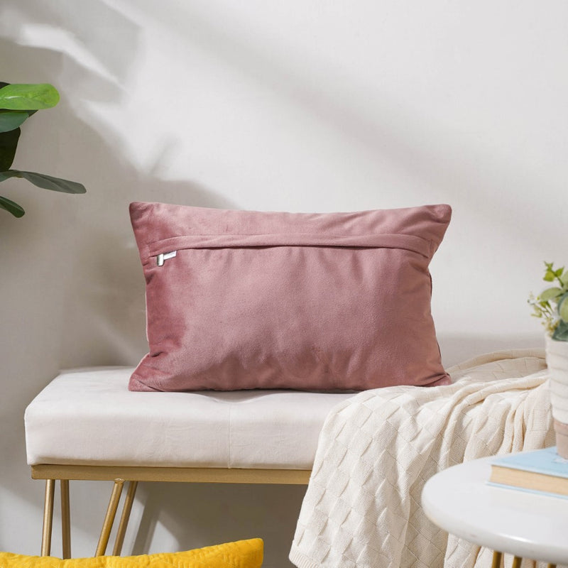 Eclectic Rectangle Velvet Cushion Cover Dusty Pink 12x18 inch