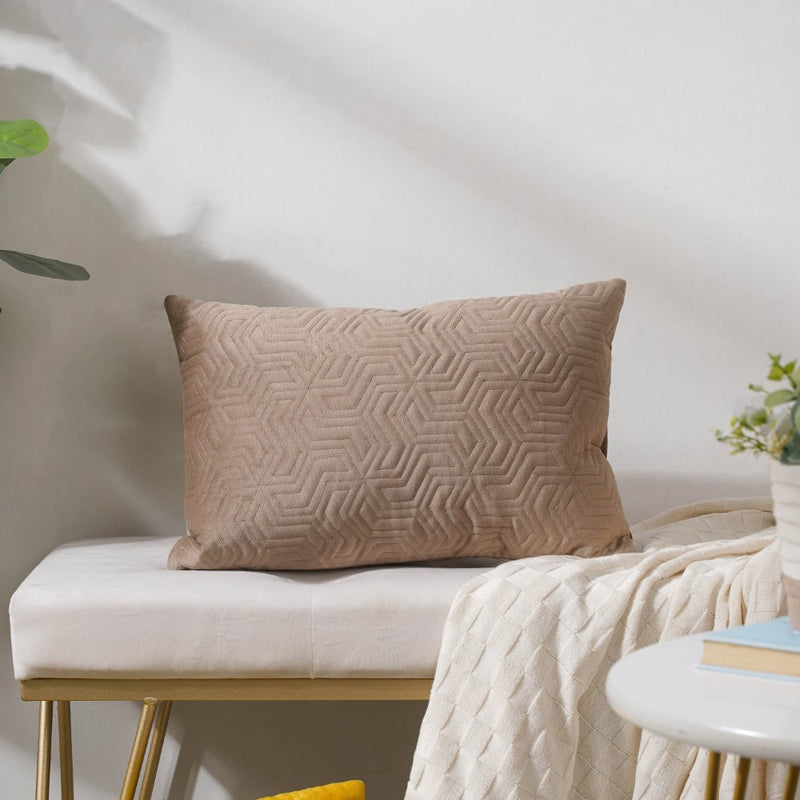 Eclectic Rectangle Velvet Cushion Cover Beige 12x18 inch