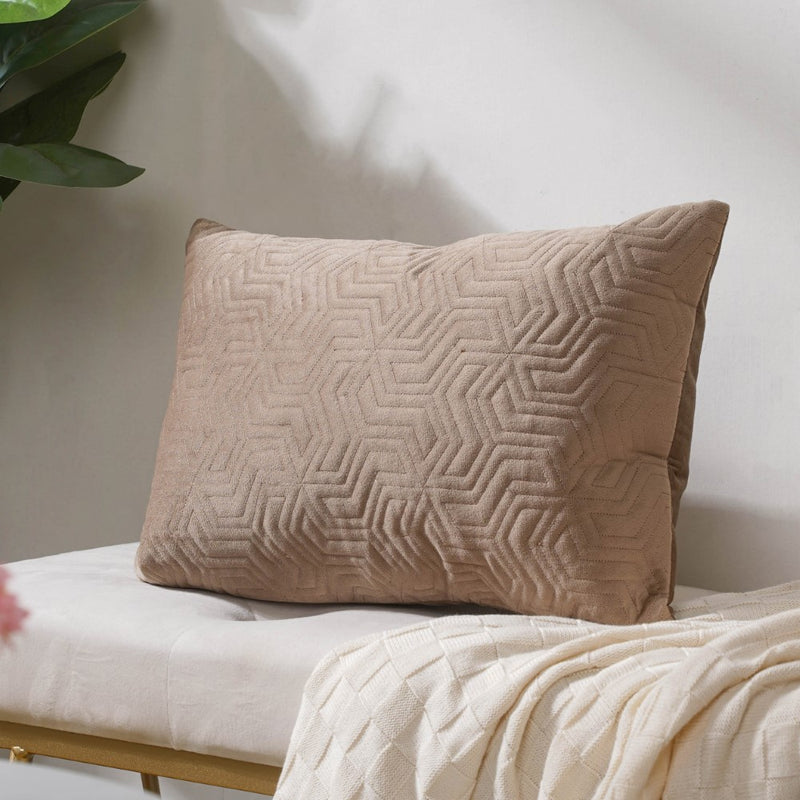 Eclectic Rectangle Velvet Cushion Cover Beige 12x18 inch