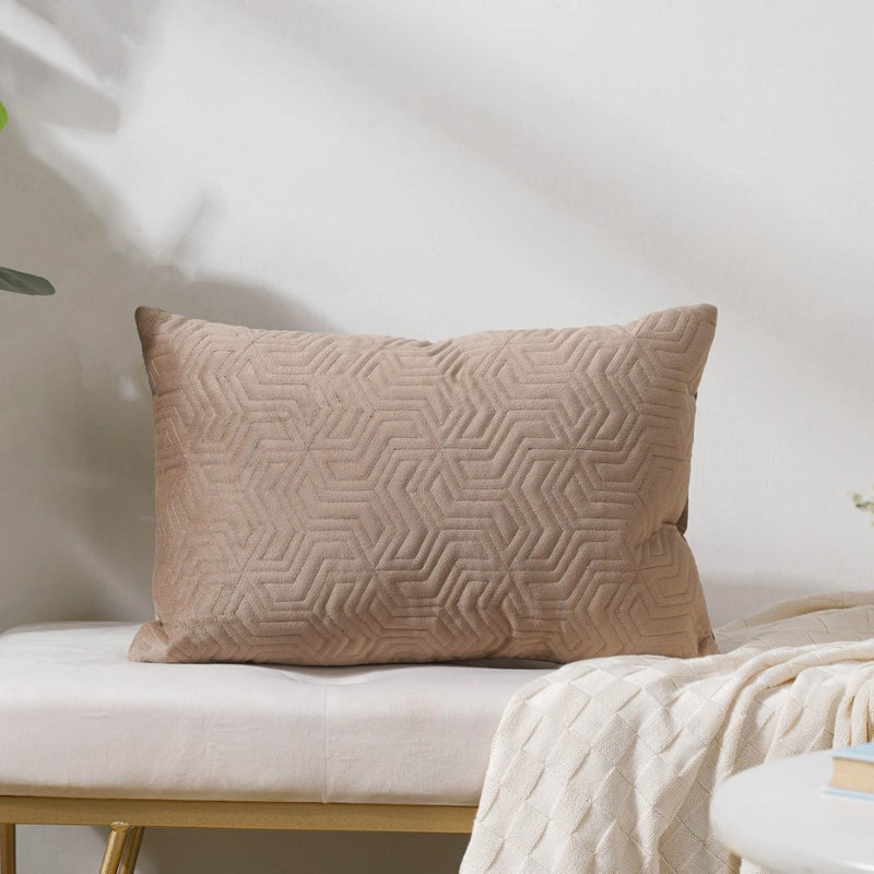 Eclectic Rectangle Velvet Cushion Cover Beige 12x18 inch