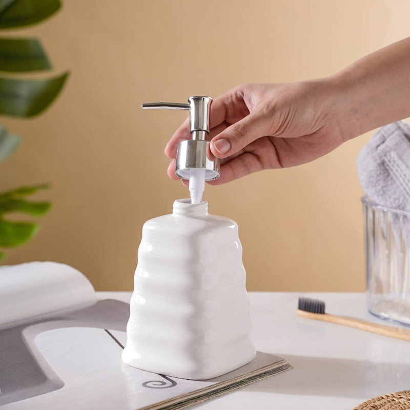 Abstract Ceramic Dispenser With Nozzle White 7 Inch