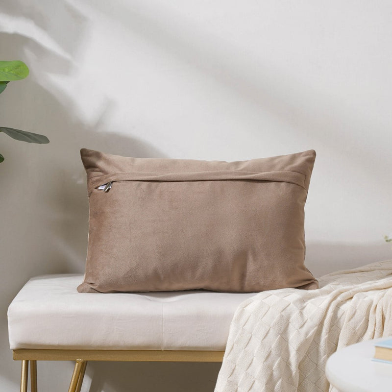 Eclectic Rectangle Velvet Cushion Cover Beige 12x18 inch