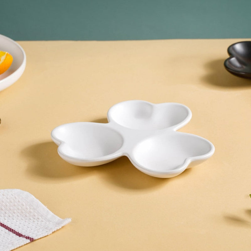 Floral Section Dip Plate White - Serving plate, snack plate, plate with compartment | Plates for dining table & home decor