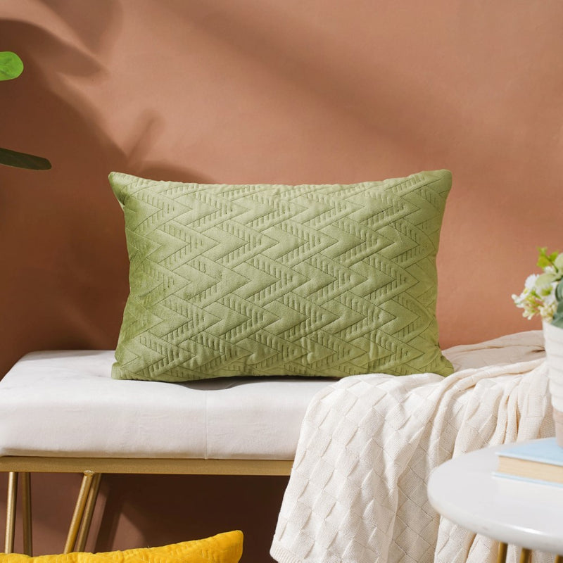 Eclectic Rectangle Velvet Cushion Cover Green 12x18 inch