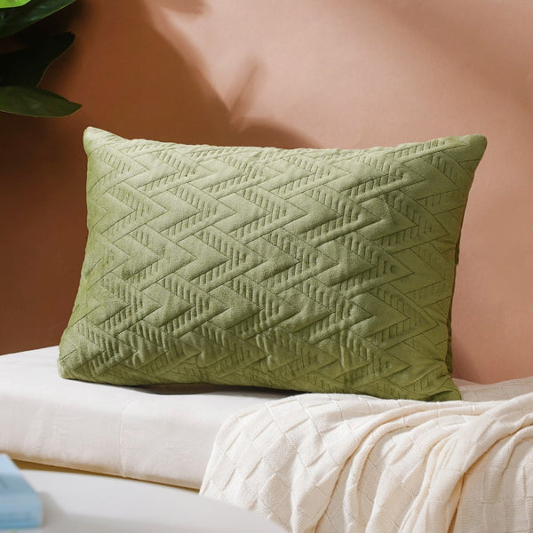 Eclectic Rectangle Velvet Cushion Cover Green 12x18 inch
