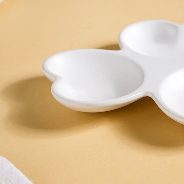 Floral Section Dip Plate White - Serving plate, snack plate, plate with compartment | Plates for dining table & home decor