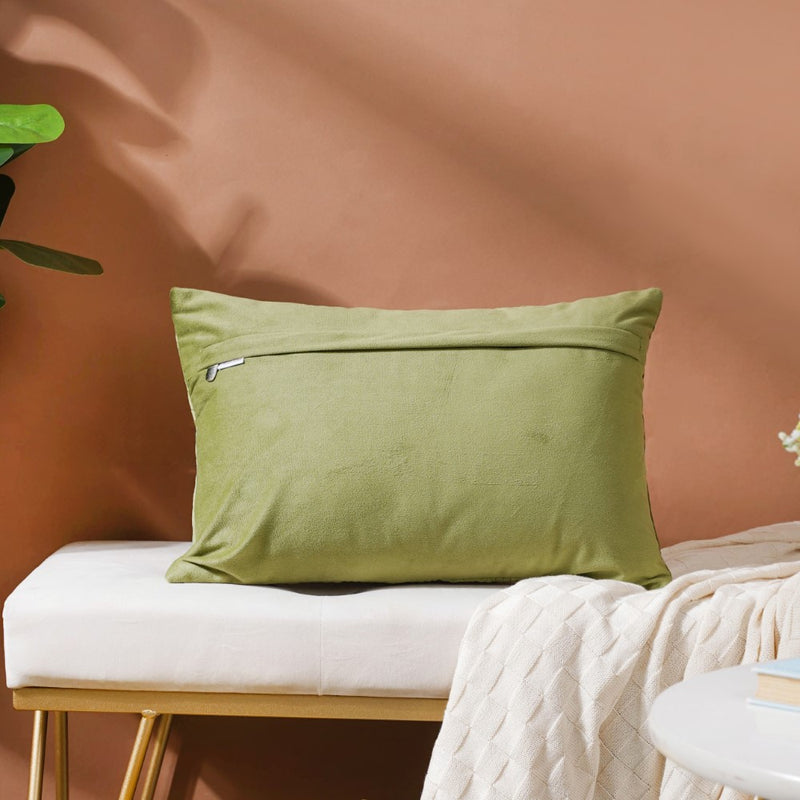 Eclectic Rectangle Velvet Cushion Cover Green 12x18 inch