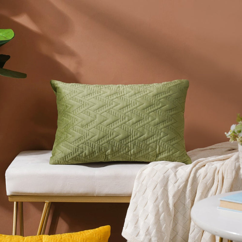 Eclectic Rectangle Velvet Cushion Cover Green 12x18 inch