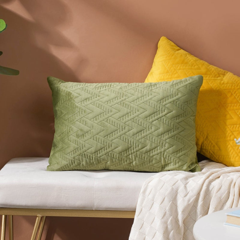 Eclectic Rectangle Velvet Cushion Cover Green 12x18 inch